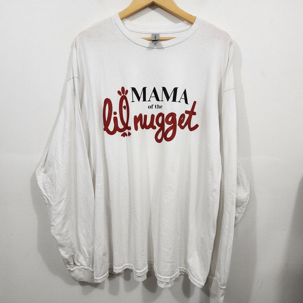 Mama of the Lil Nugget Long Sleeve Shirt White Graphic Tee Pregnancy Family 2XL